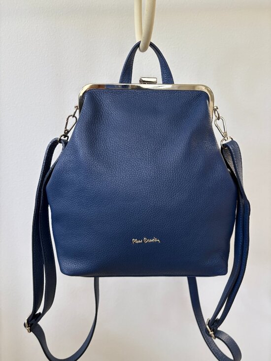 Pierre Cardin Handbags - Pierre Cardin Blue Leather Backpack, Shoulder Bag, Silver Hardware